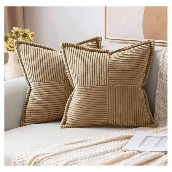 NEW MIULEE 2 Corduroy Throw Pillow Cover 20x20” Tan - Picture 1 of 6